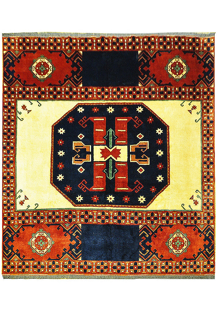 9.1 x 10 Tribal Afghan Kazak SQUARE Wool Rug #PIX-28988