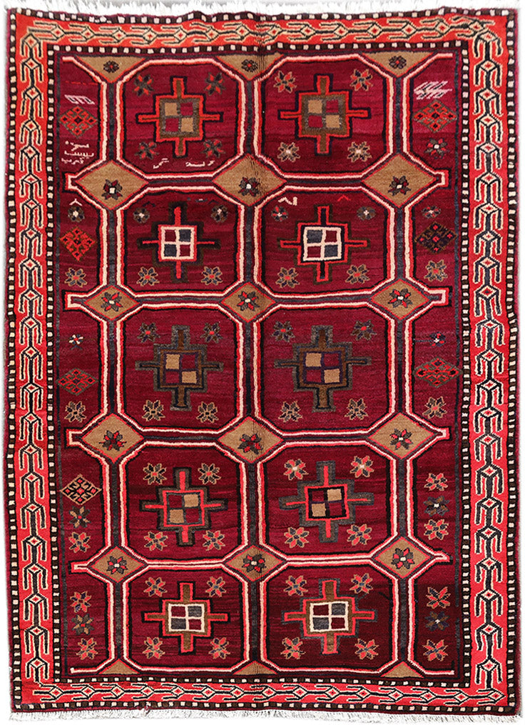 4.9 x 7 Persian Hamadan Rug Burgundy # 82486