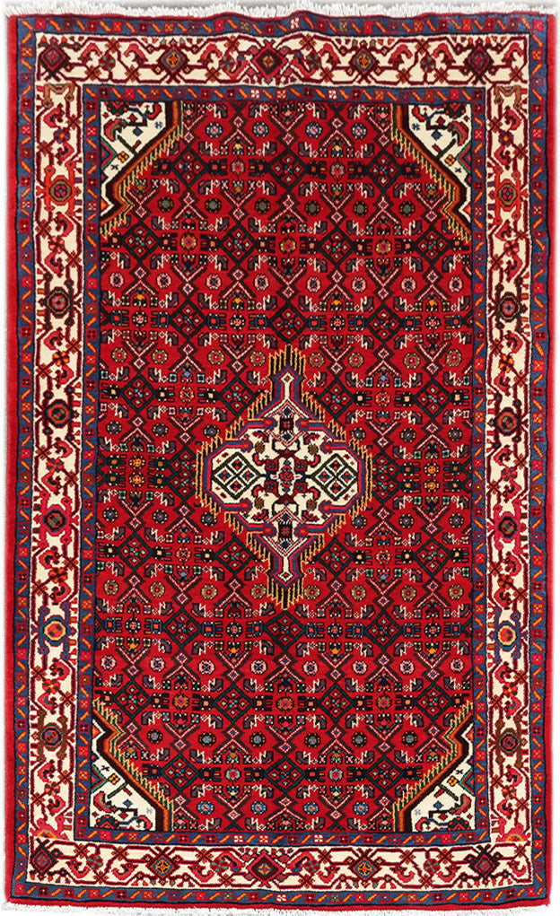 4.2 x 6.9 Red Persian Hamadan Rug 82491