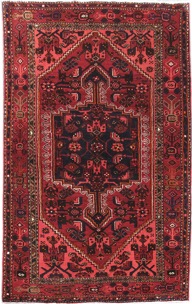 4.3 x 6.11 Red Persian Hamadan Rug 82526