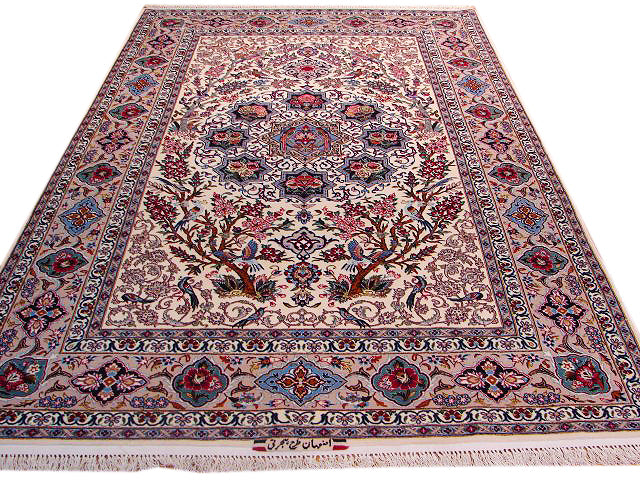 5.2 x 7.9 SIGNED White Persian Esfahan Rug 9498