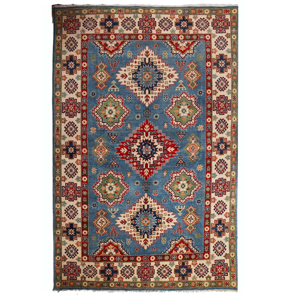 6.6x 9.7 Beautiful Handmade Blue Kazak Rug- Natural Wool Q17