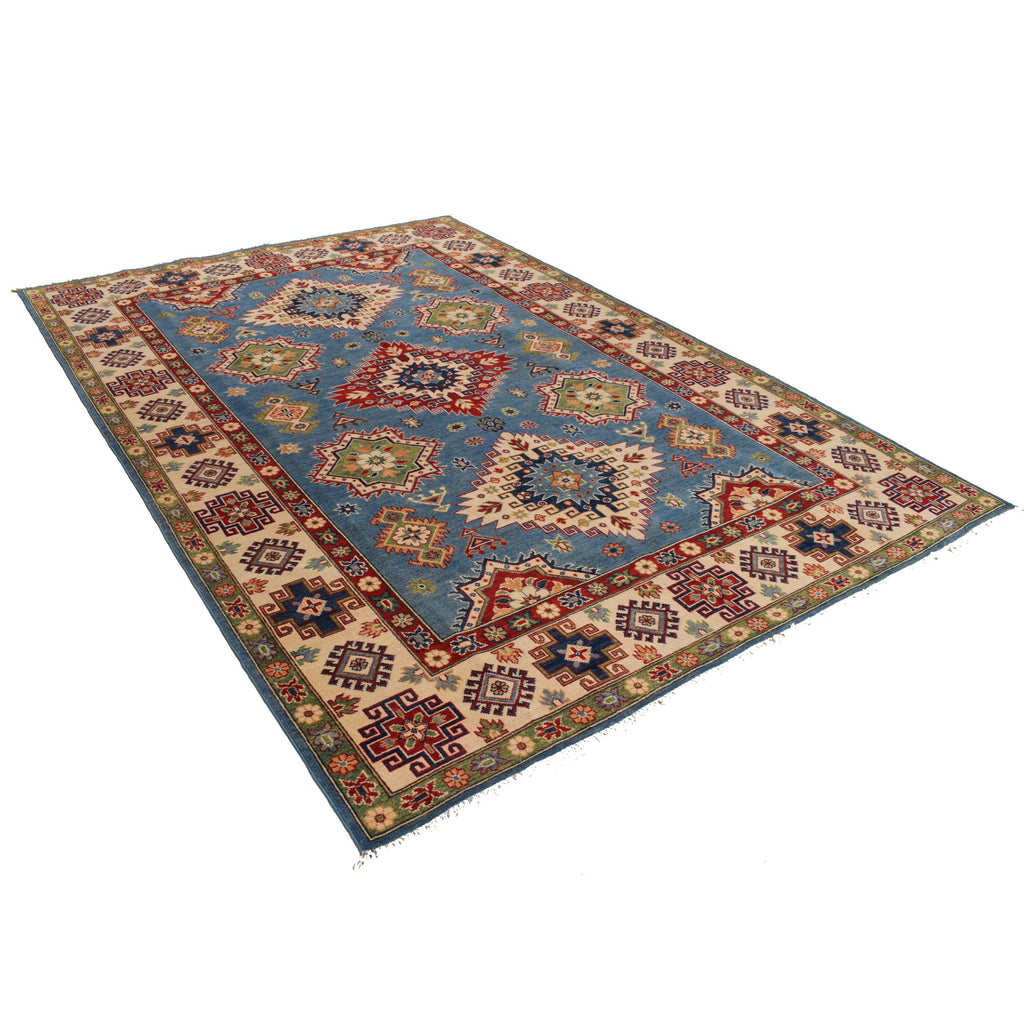 6.6x 9.7 Beautiful Handmade Blue Kazak Rug- Natural Wool Q17