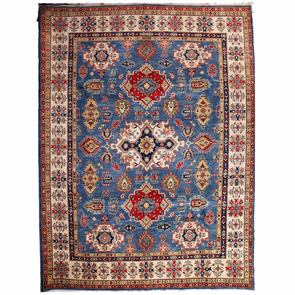 7.10 x 10.1 Beautiful Handmade Blue Kazak Rug- Natural Wool Q19
