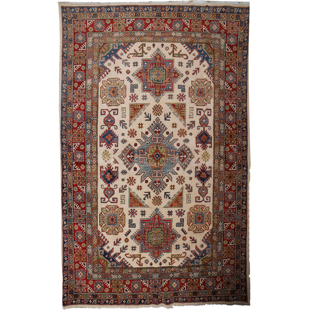 6.7 x 9.10 Beautiful Handmade Ivory Kazak Rug- Natural Wool Q20