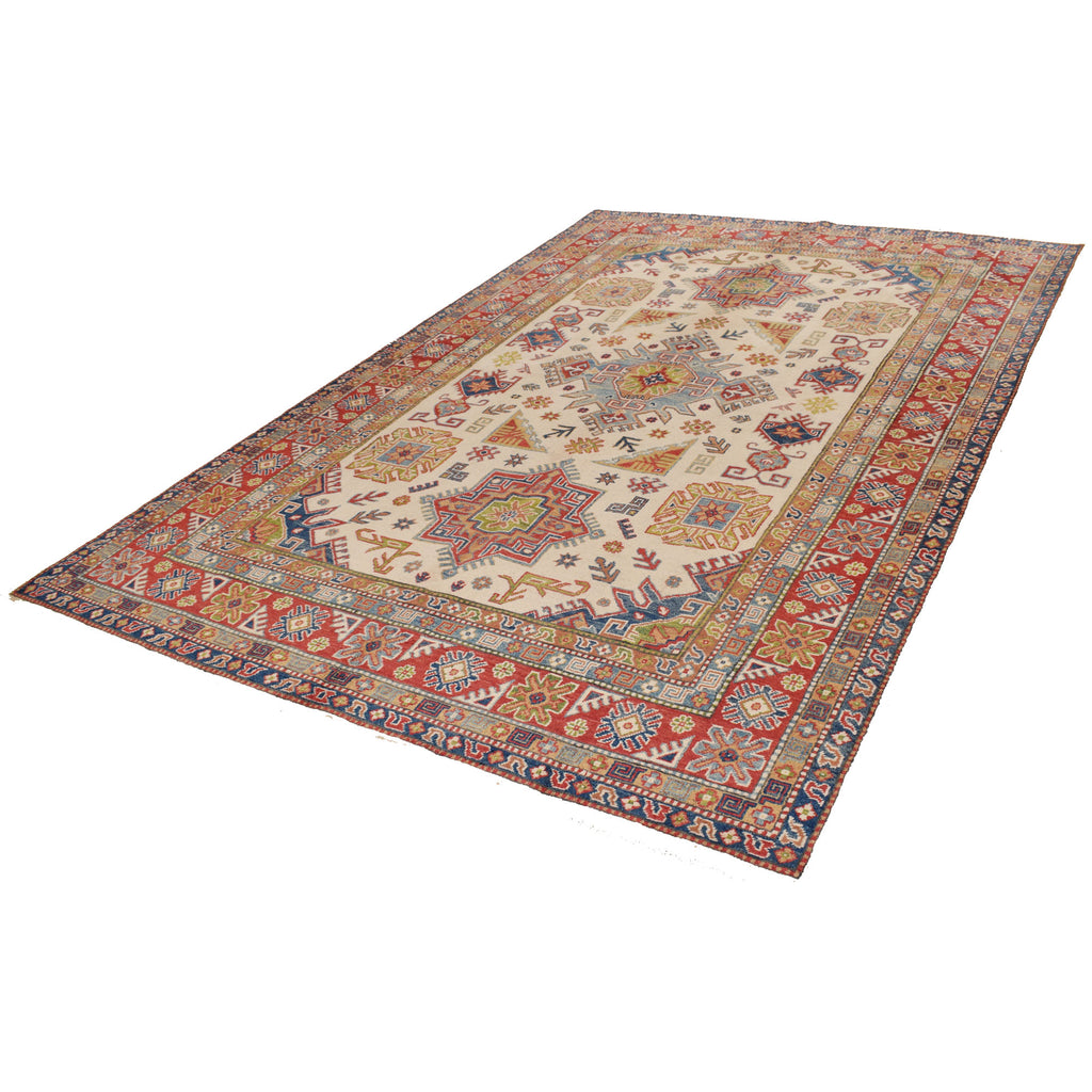 6.7 x 9.10 Beautiful Handmade Ivory Kazak Rug- Natural Wool Q20