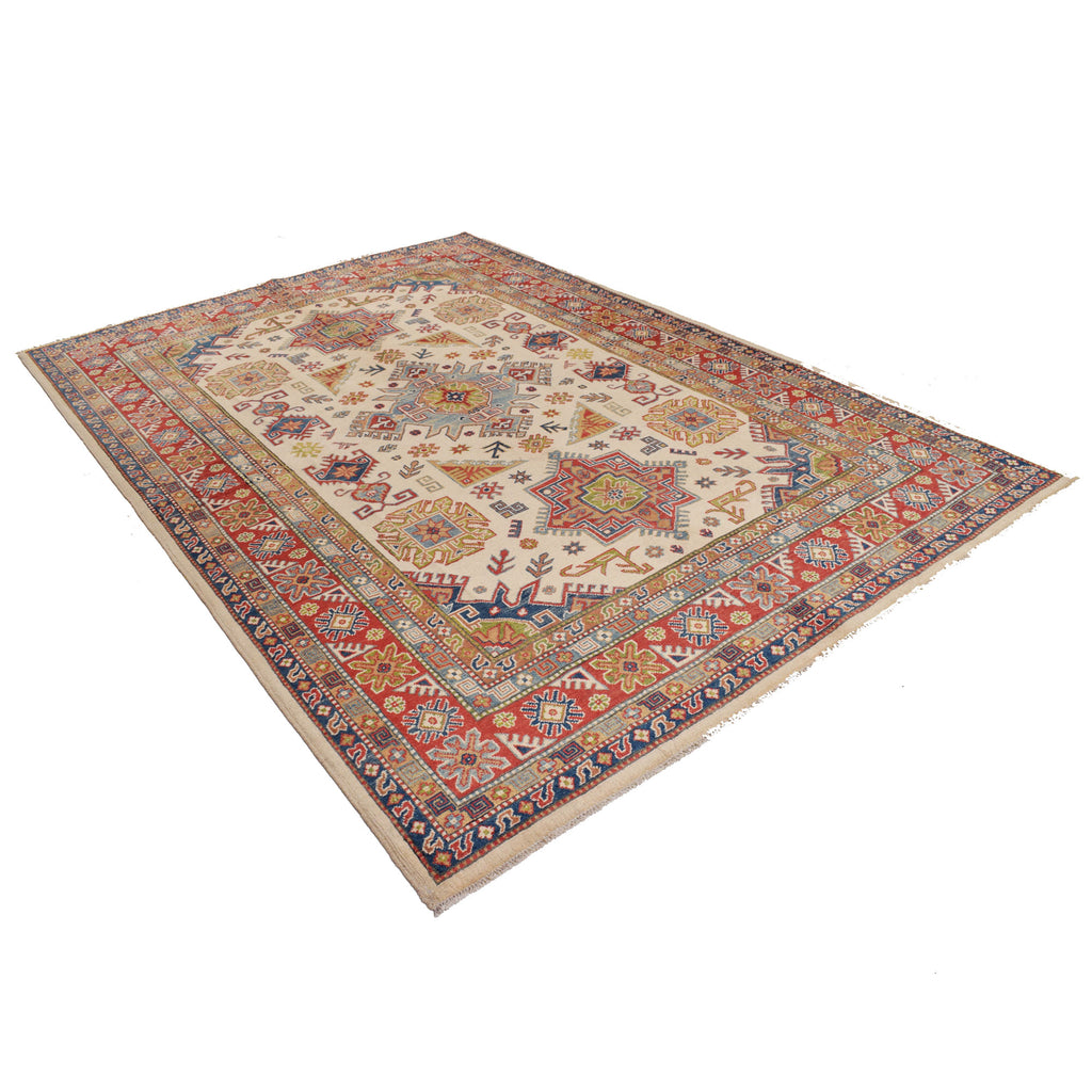 6.7 x 9.10 Beautiful Handmade Ivory Kazak Rug- Natural Wool Q20