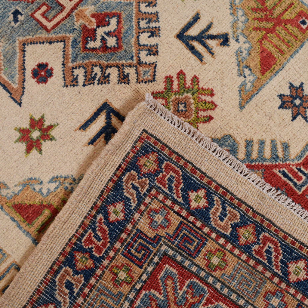 6.7 x 9.10 Beautiful Handmade Ivory Kazak Rug- Natural Wool Q20