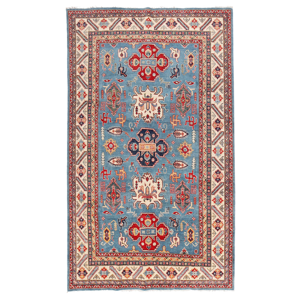 6.3 x 9.6 Beautiful Handmade Blue Kazak Rug- Natural Wool Q22