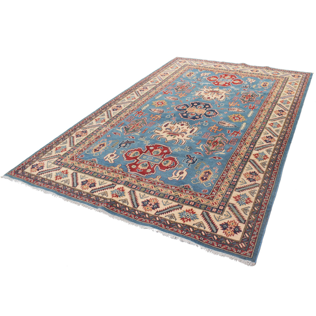 6.3 x 9.6 Beautiful Handmade Blue Kazak Rug- Natural Wool Q22