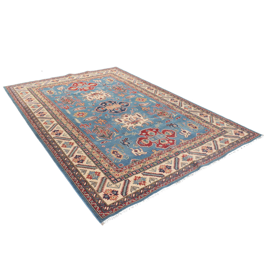 6.3 x 9.6 Beautiful Handmade Blue Kazak Rug- Natural Wool Q22