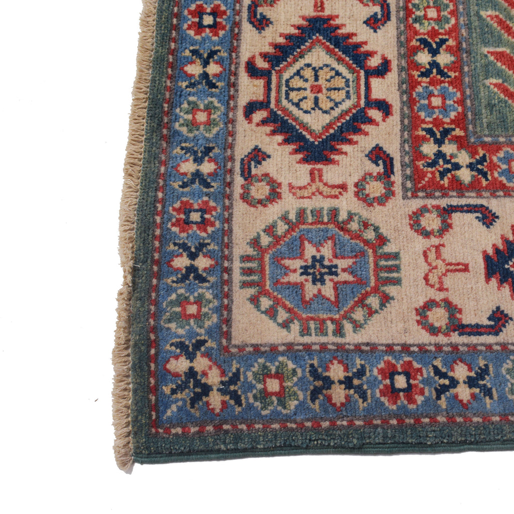 4.11 x 6.3 Beautiful Handmade Olive Sage Green Kazak Rug- Natural Wool Q25