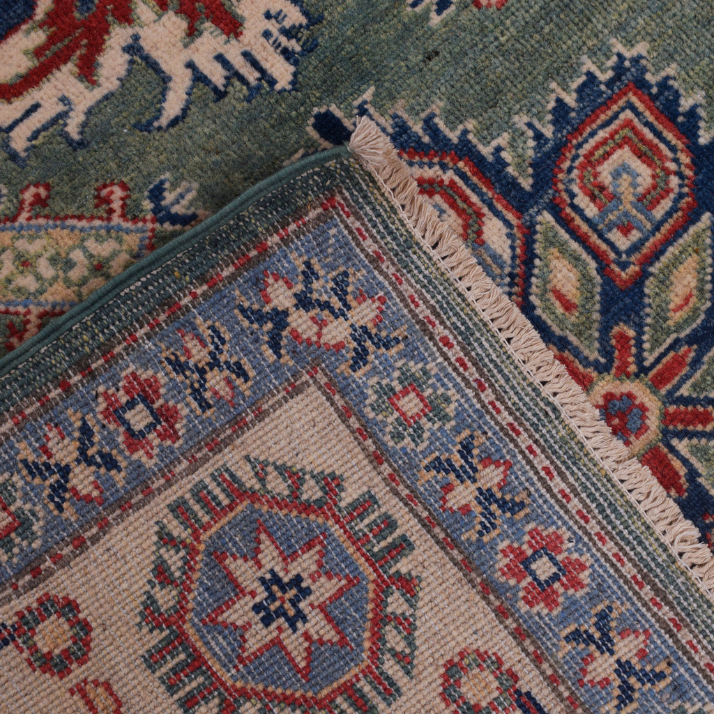 4.11 x 6.3 Beautiful Handmade Olive Sage Green Kazak Rug- Natural Wool Q25