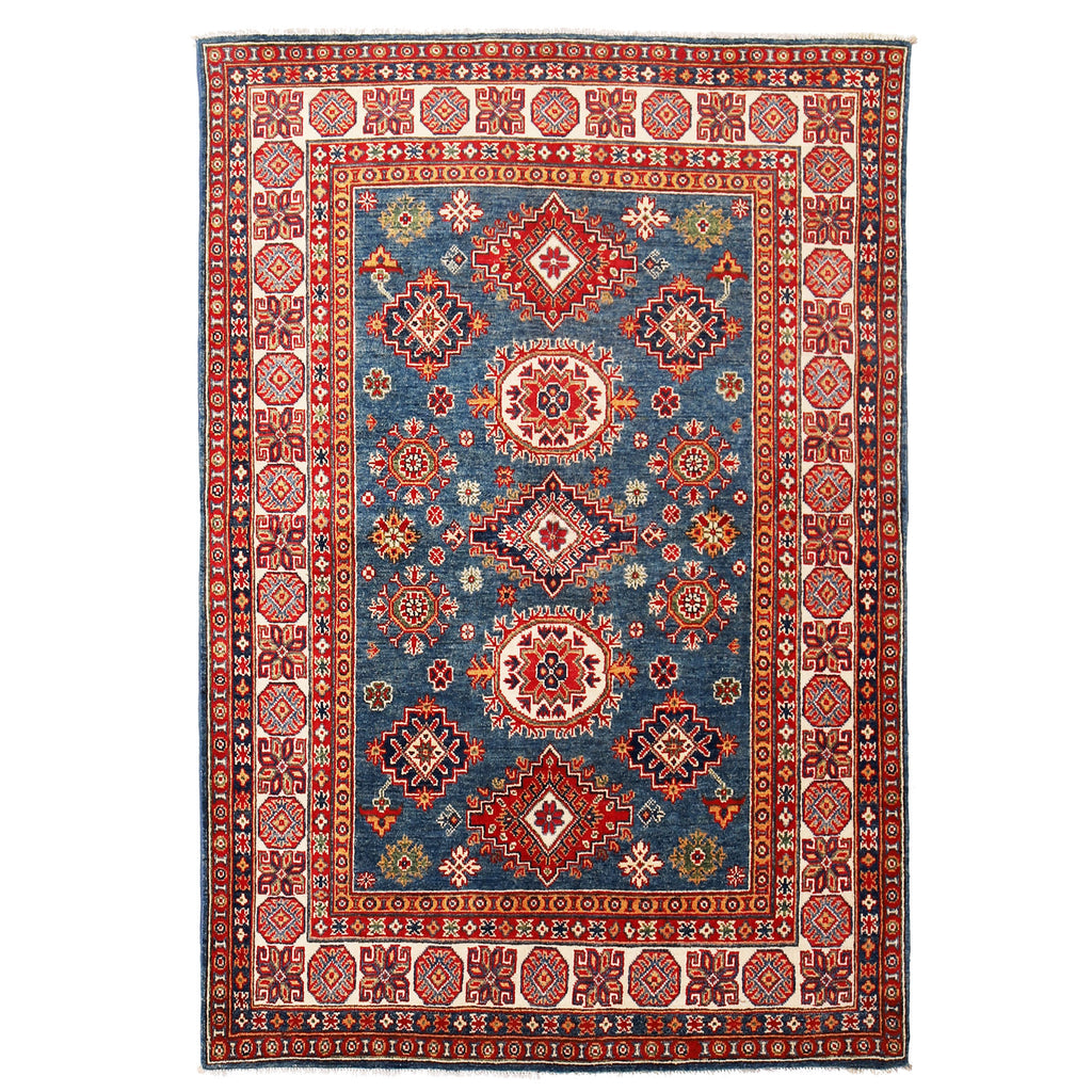 4.10 x 6.6 Beautiful Handmade Blue super Kazak Rug- Natural Wool Q26