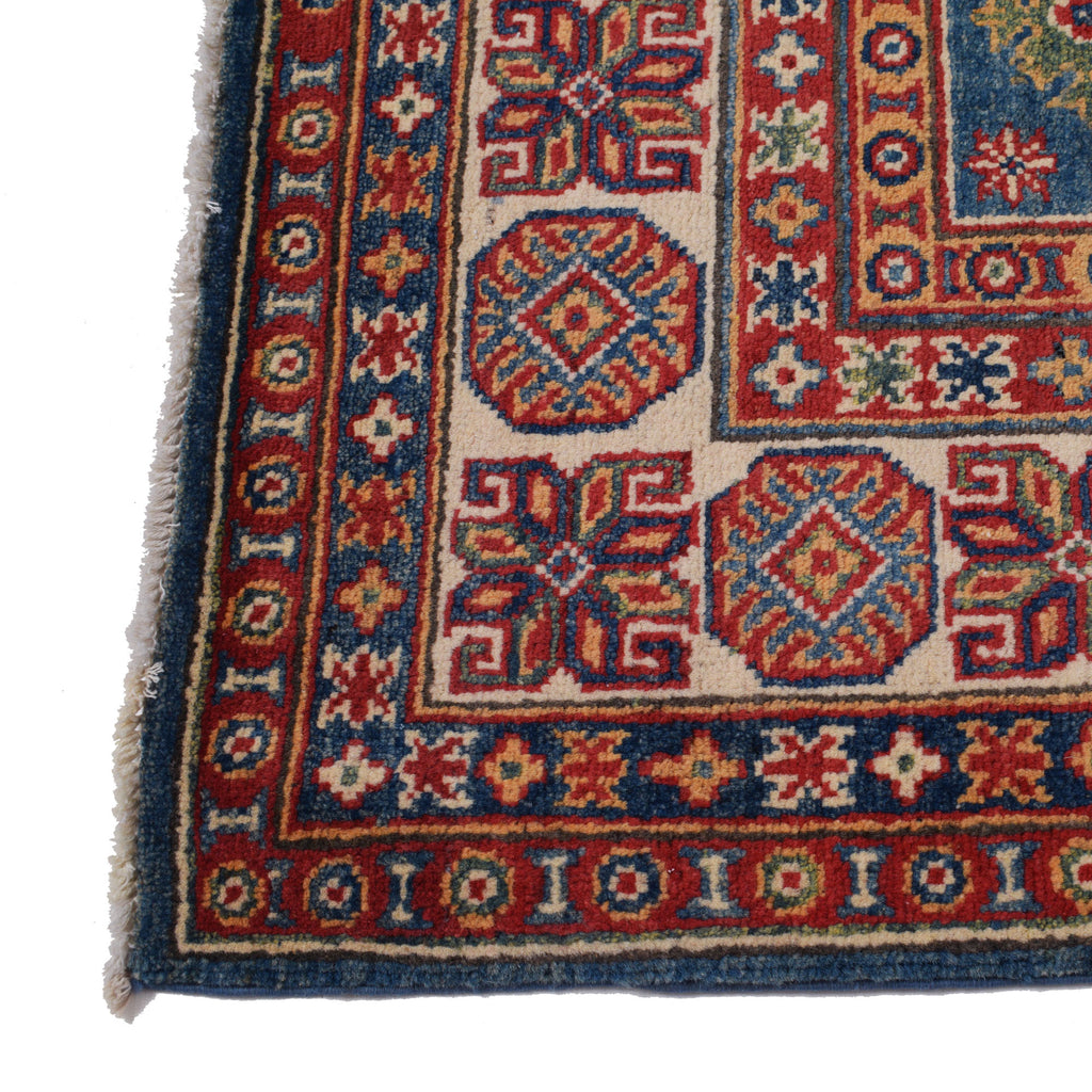 4.10 x 6.6 Beautiful Handmade Blue super Kazak Rug- Natural Wool Q26