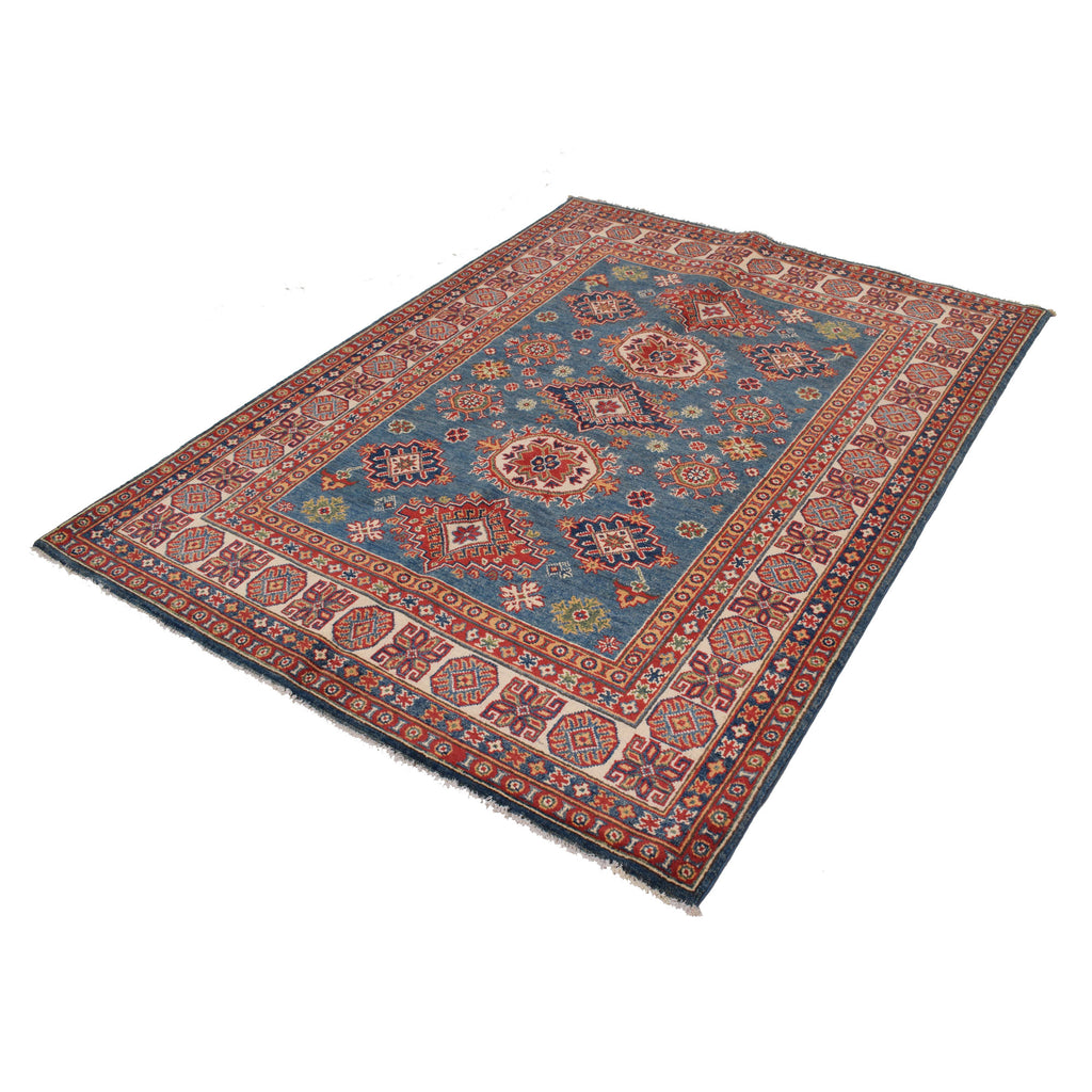4.10 x 6.6 Beautiful Handmade Blue super Kazak Rug- Natural Wool Q26