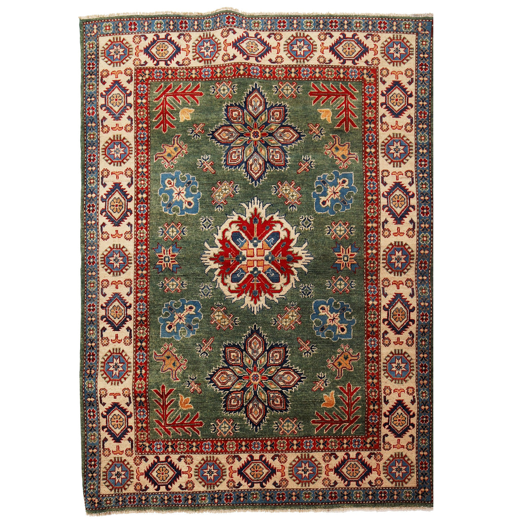 4.9 x 6.5 Beautiful Handmade Sage Green Kazak Rug- Natural Wool Q30