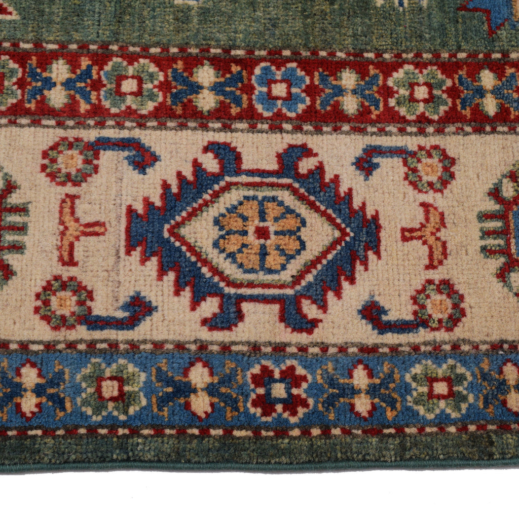 4.9 x 6.5 Beautiful Handmade Sage Green Kazak Rug- Natural Wool Q30