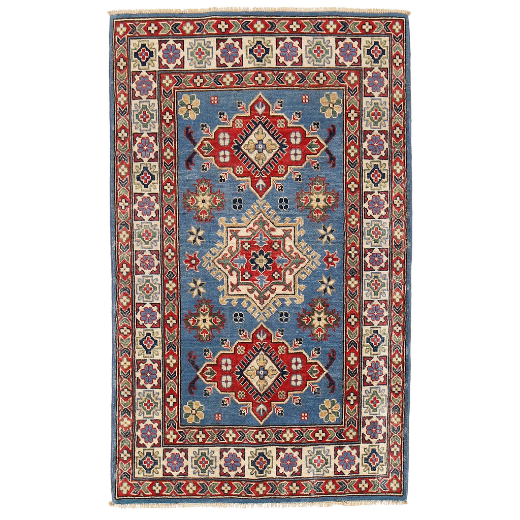 3' x 5' Beautiful Handmade Blue Kazak Rug- Natural Wool Q40