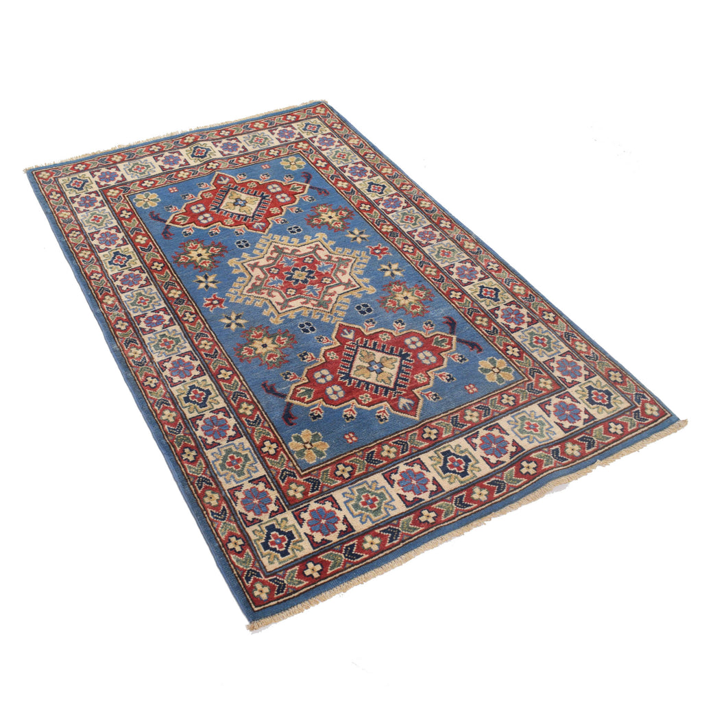 3' x 5' Beautiful Handmade Blue Kazak Rug- Natural Wool Q40
