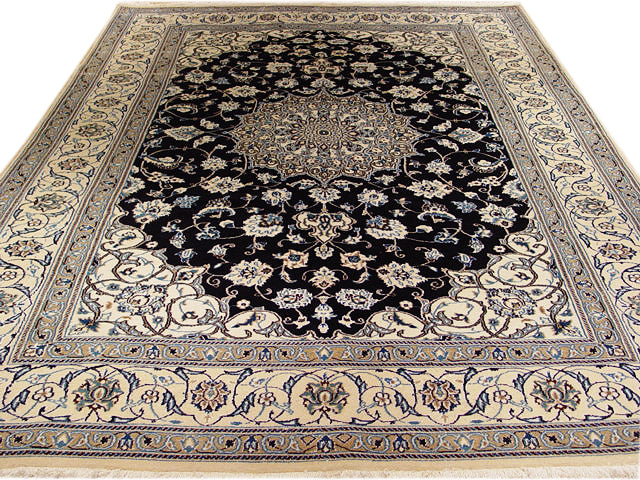 6.7 x 10 Blue Wool & Silk Persian Nain Rug S10-0790
