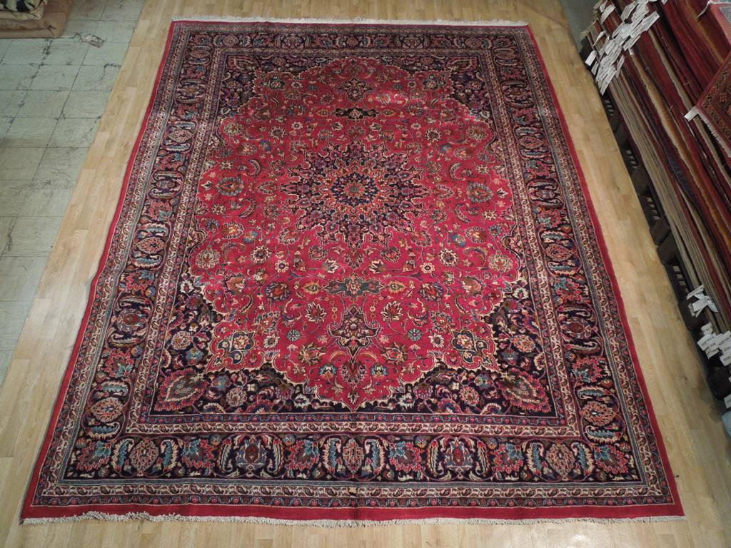 Red 10x13 Authentic Handmade Persian Mashad Rug - Iran - bestrugplace