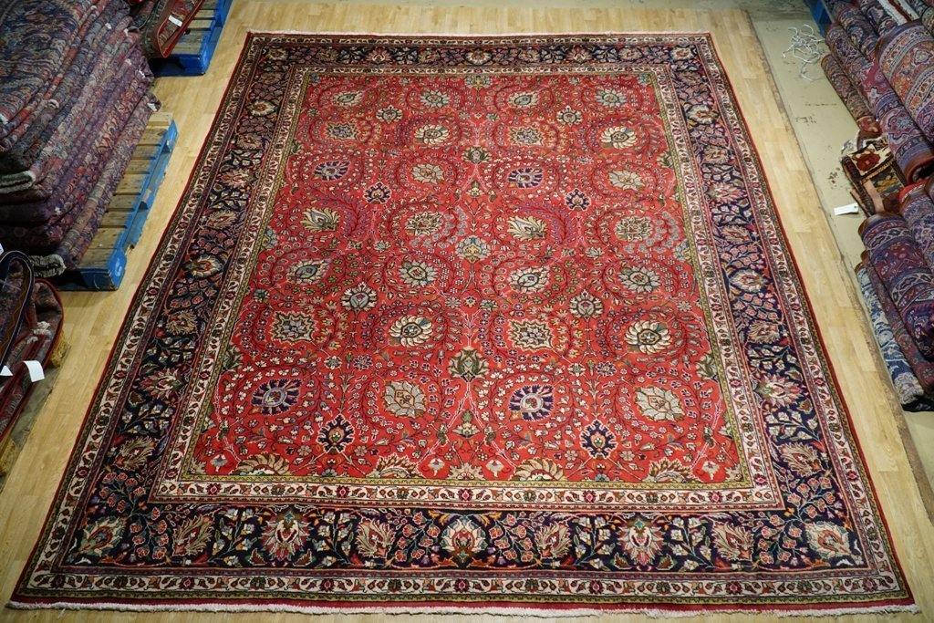 ALL OVER RED BLUE PERSIAN TABRIZ RUG Shah Abbasi 10x13 - Iran 74678 - bestrugplace