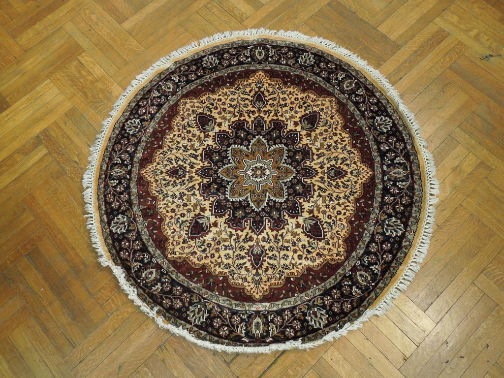 5' x 5' Ivory Indian Kashmir Silk Round Rug 20957