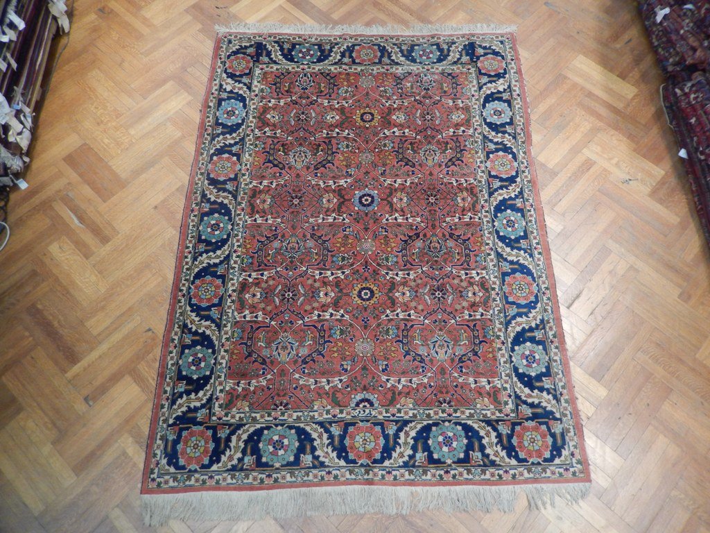 7' x 10' Coral Semi-Antique Persian Tabriz Heriz Rug 22819