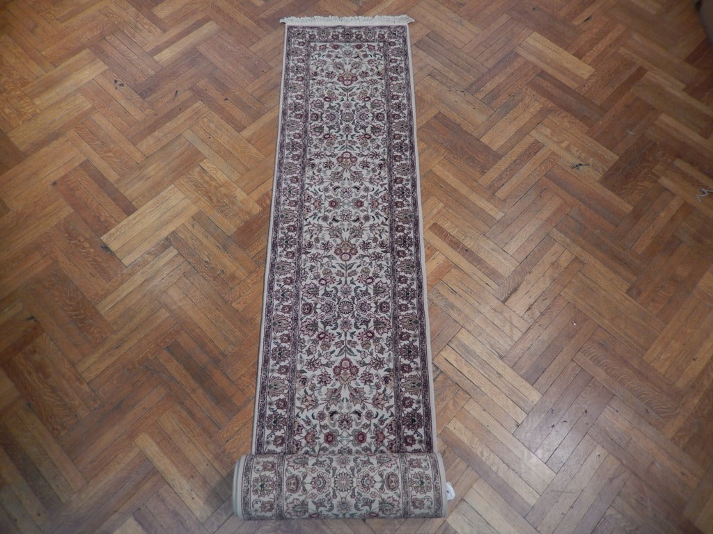 3' x 20' Ivory Sino Wool & Silk Runner Rug 21541