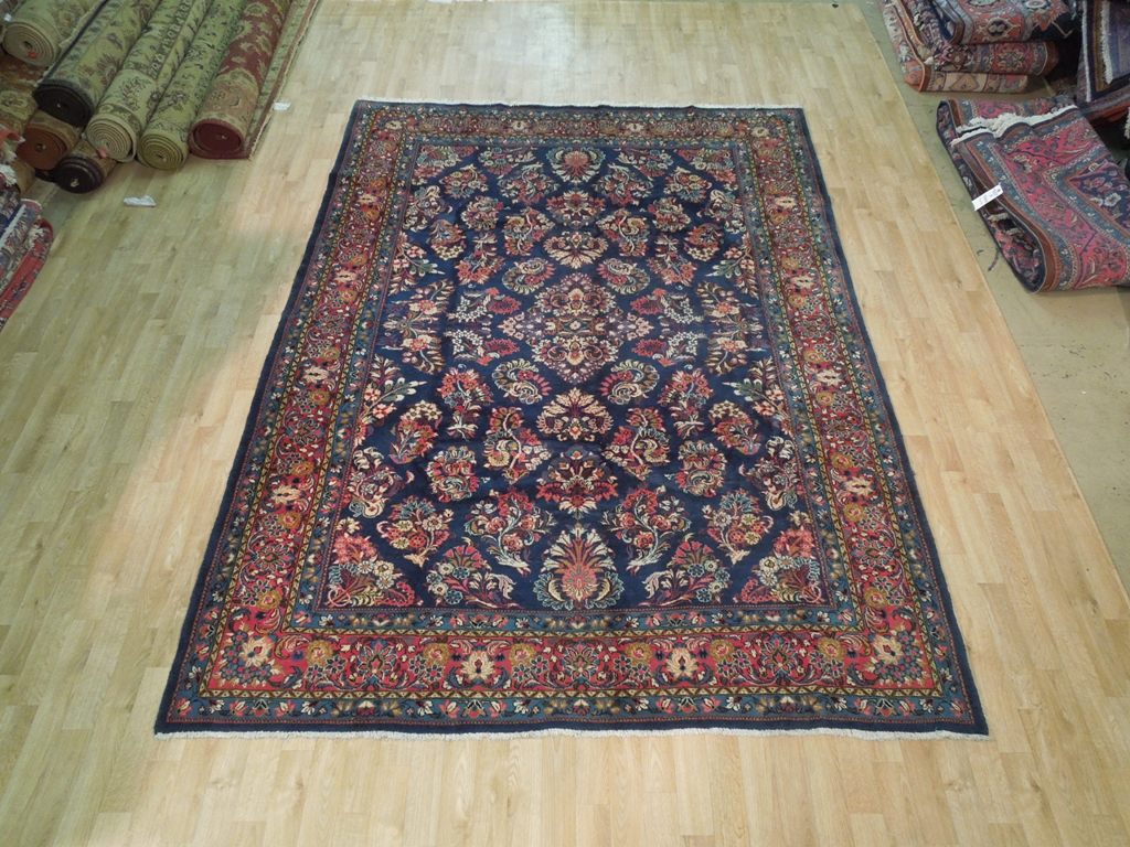 7.2 x 9.10 Navy Blue Fine Persian Sarouk Wool Rug 72420