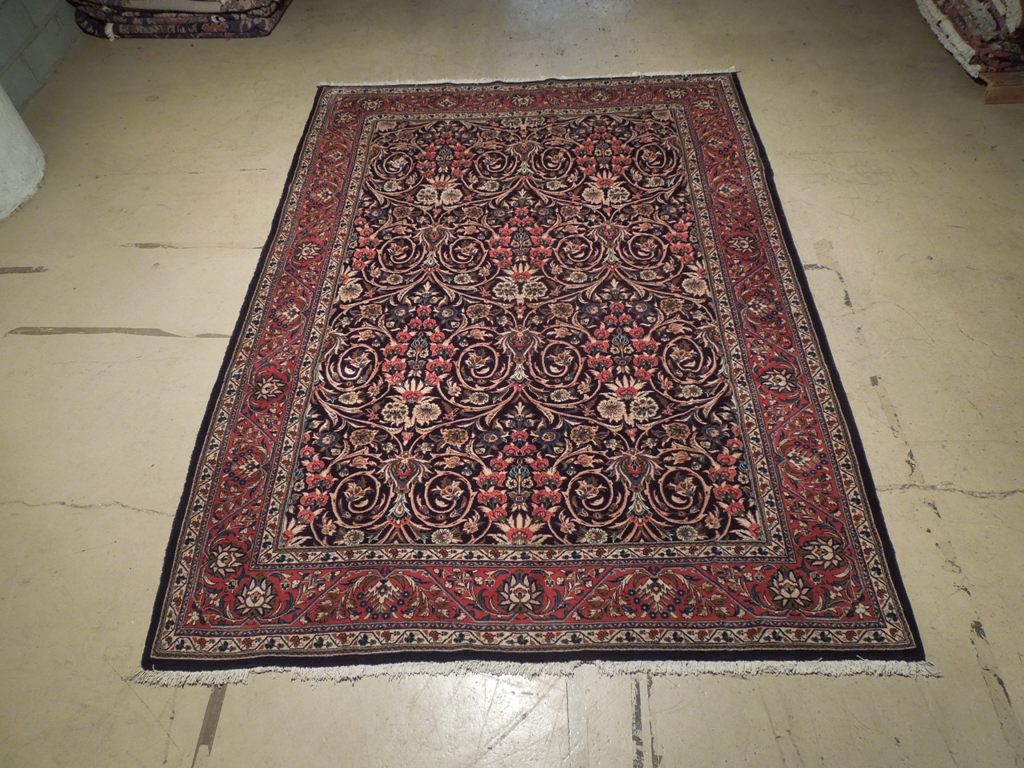 7.3 x 10 Navy Blue Fine Persian Sarouk Rug Kork Wool 72335