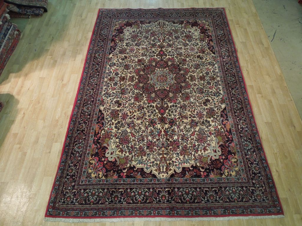 7 x 10.7 Ivory Fine Persian Floral Bijar Rug 72408
