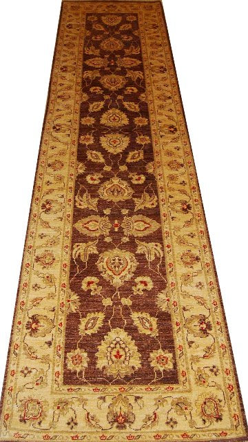 2.4 x 9.7 Wine Red Chobi Peshawar Rug 15376