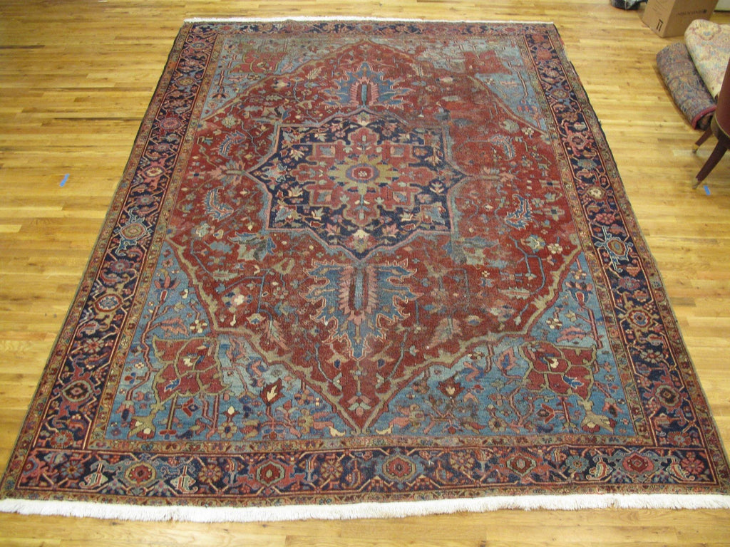 9x12 Authentic Hand-Knotted Antique Worn Persian Heriz Rug - Iran - bestrugplace