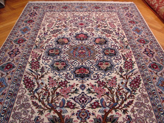 5.2 x 7.9 SIGNED White Persian Esfahan Rug 9498