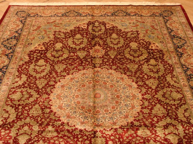 6' x 10' Red & Ivory Signed Persian Qum Rug 4122