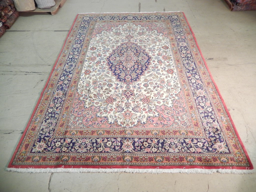 6.11 x 10.4 Ivory Fine Persian Qum Rug KORK WOOL 72300