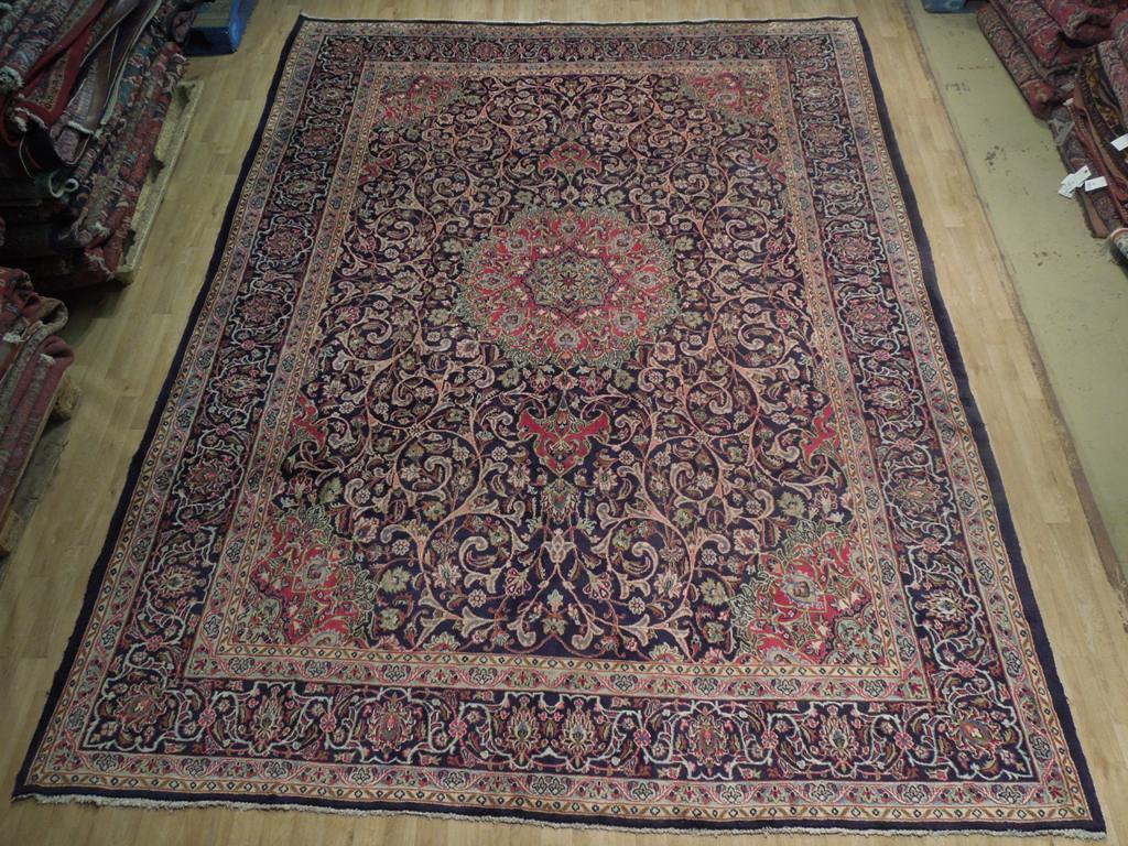 NAVY BLUE 10x13 Authentic Hand Knotted Persian Tabriz Rug - Iran 74546 - bestrugplace