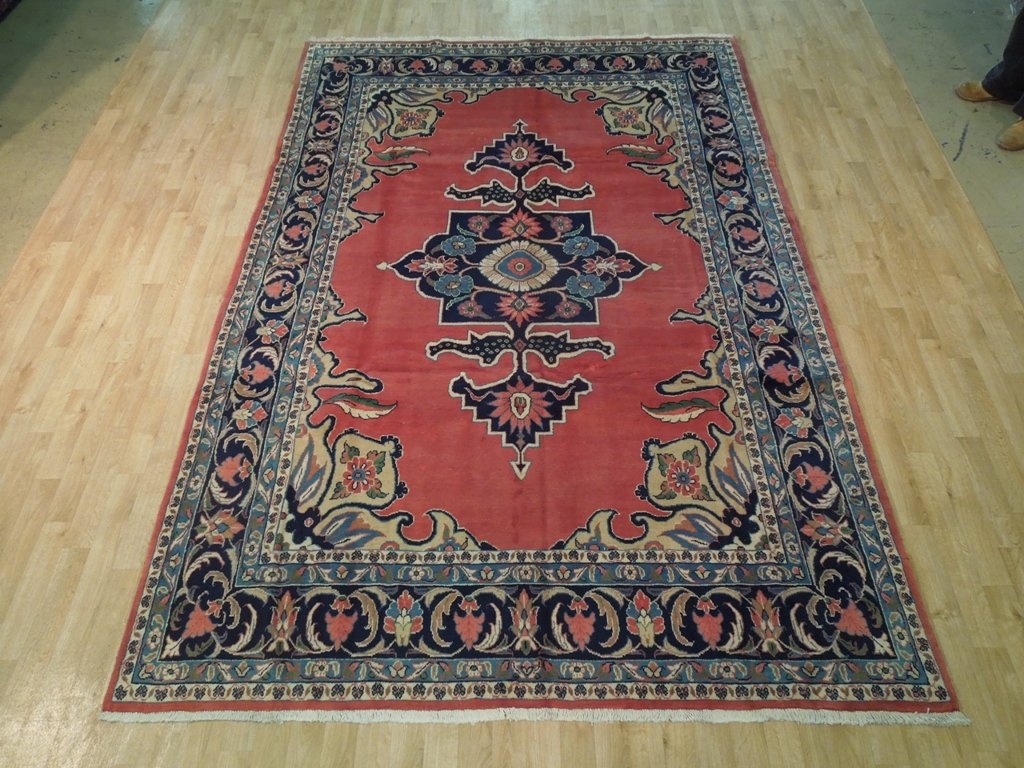 7 x 10.5 CORAL Red Fine Wool Persian Sarouk Rug 72348