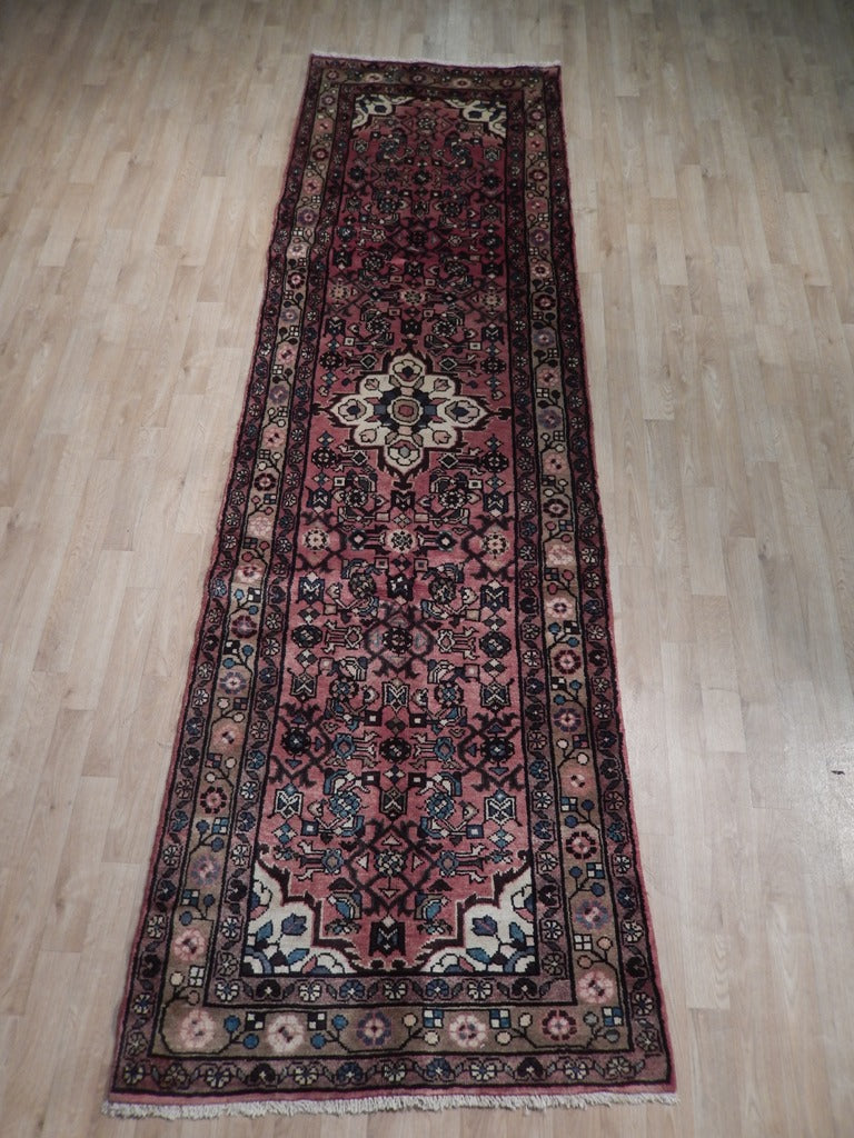 3.4 x 10.1 Red Semi-Antique Persian Herati Runner Rug 74457