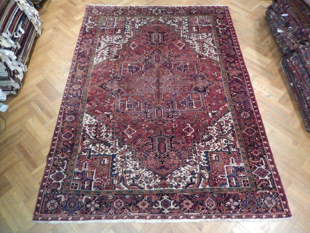 Red 9' x 12' Semi-Antique Persian Heriz Rug Iran - bestrugplace