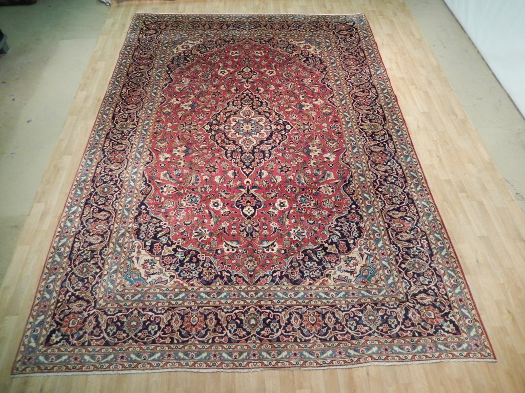 9.5 x 13.5 Persian Kashan Iran Rug RED BLUE 72893