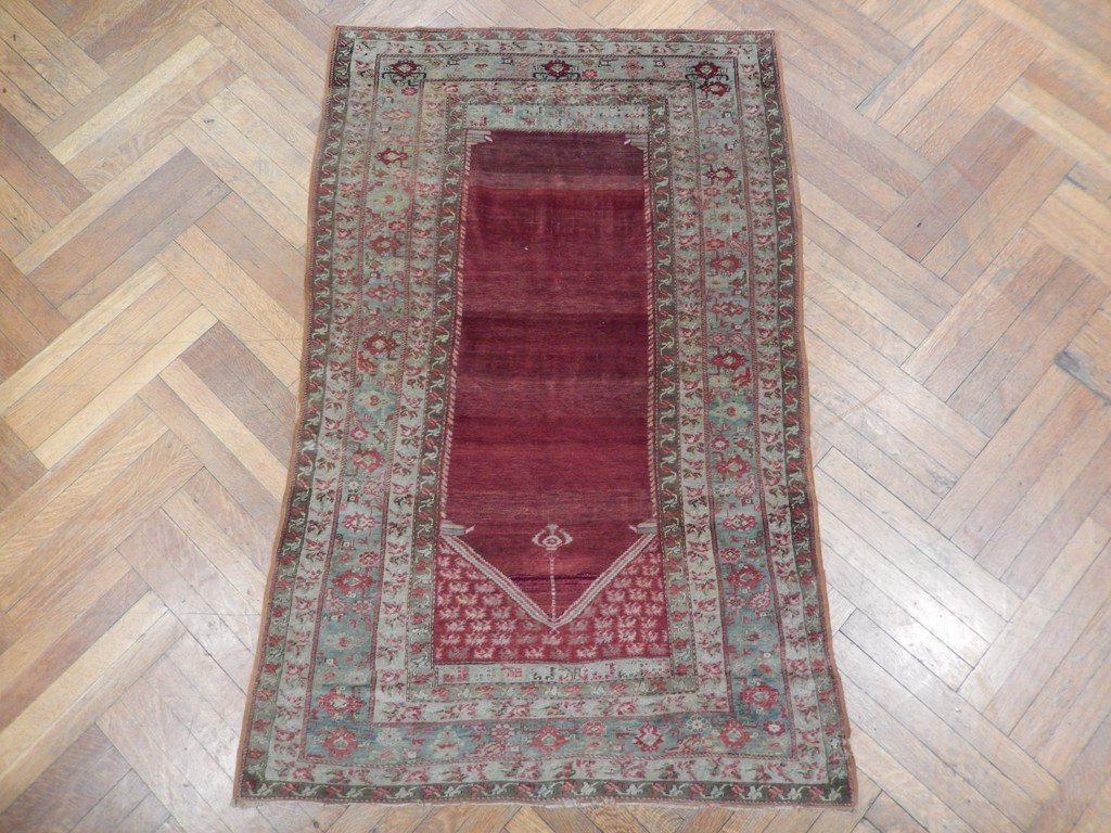 3.7 x 5.8 Antique Turkish Prayer Qaisari Rug 1930's #PIX-21695