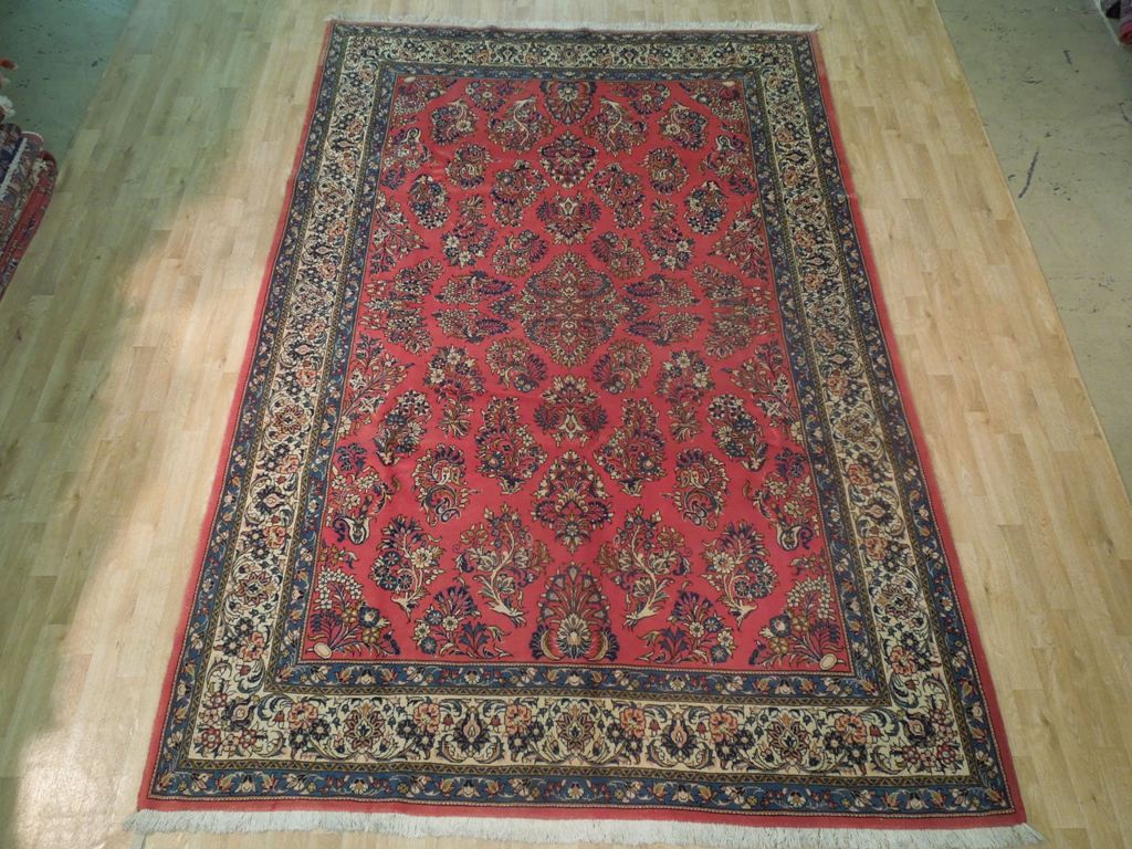 7.3 x 10.3 Pinky Salmon Persian Sarouk Wool Rug 72414