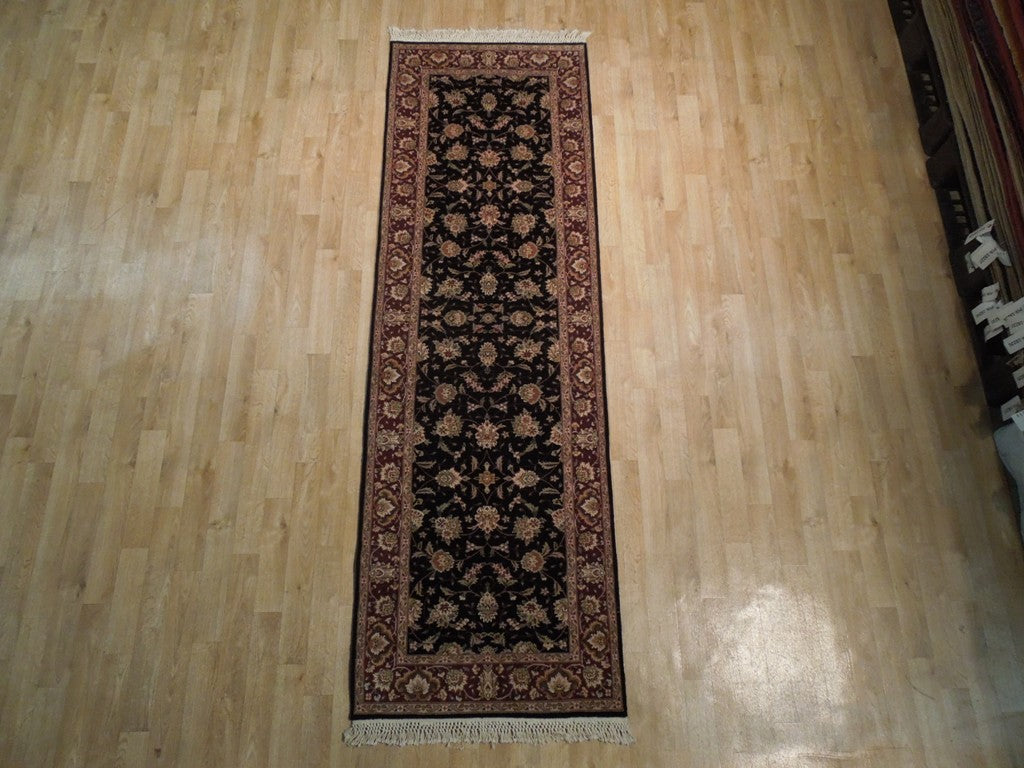 3' x 8' Black Wool & Silk Fine Quality Runner Rug 19000