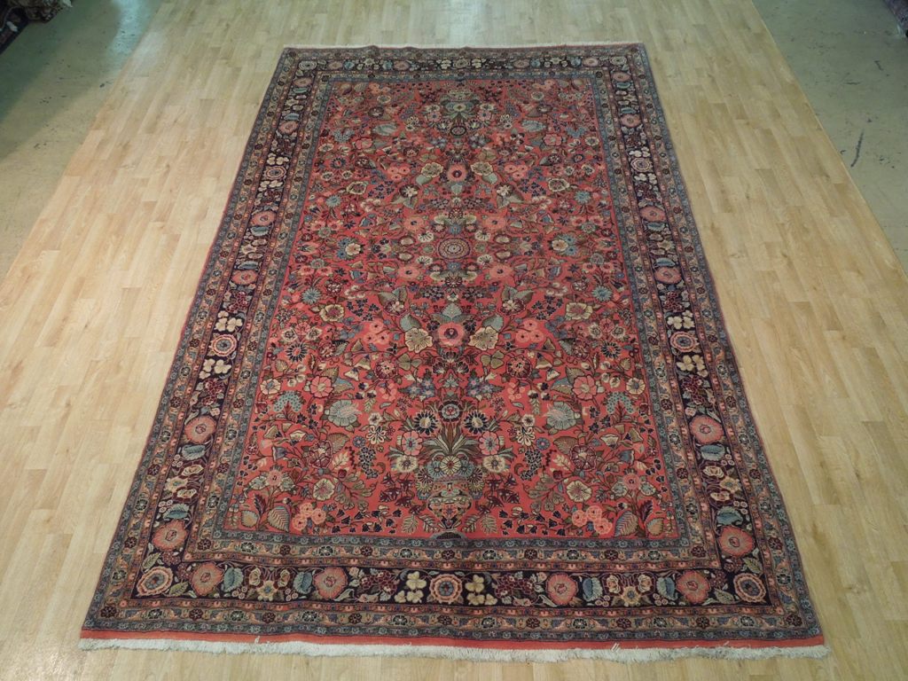 6.10 x 10.8 Peach Salmon Fine Persian Floral Bijar Rug 72364