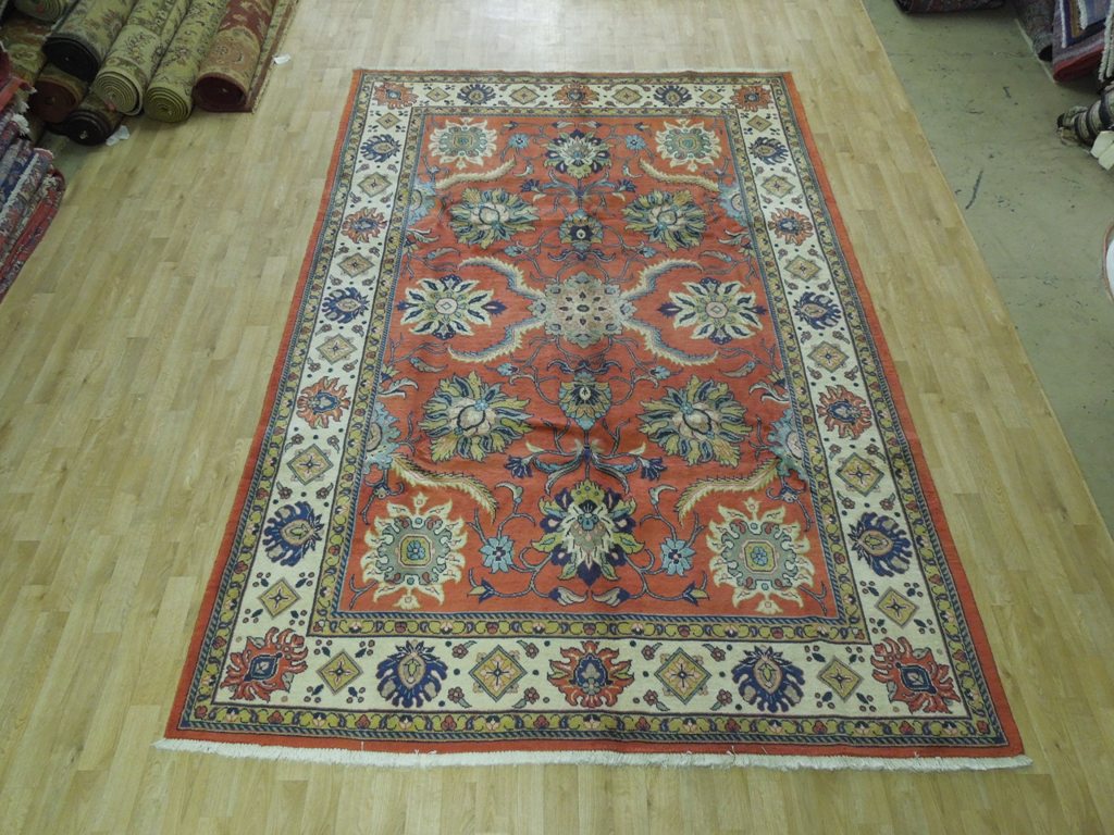 7 x 10.6 Terra Cotta Color Fine Persian Soltanabad Mahal Rug 72423