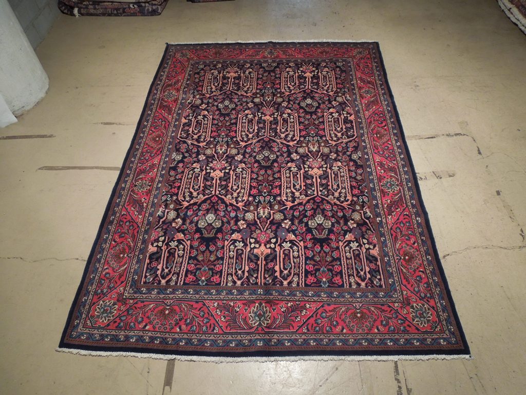 7 x 10 Navy Blue Fine Persian Sarouk Bijar Rug 72326
