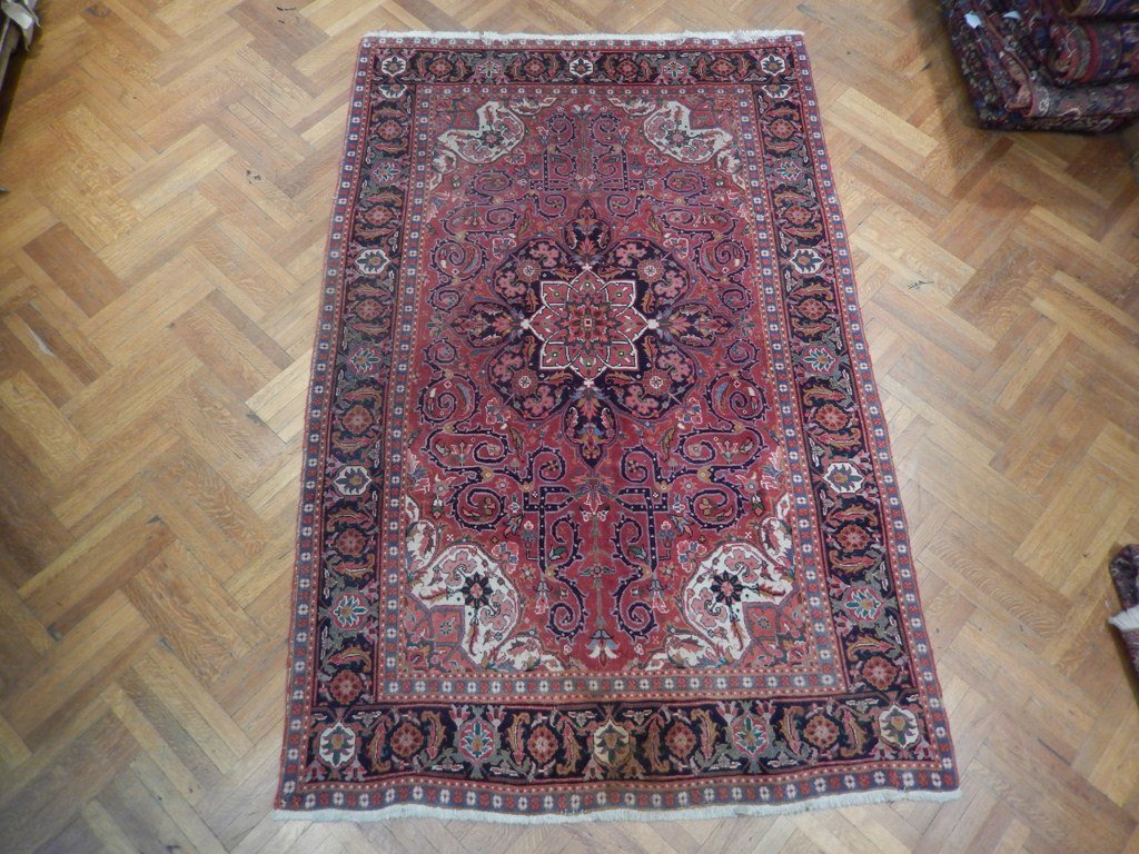 6.8 x 10.3 Red Semi-Antique Persian Heriz Rug 22863